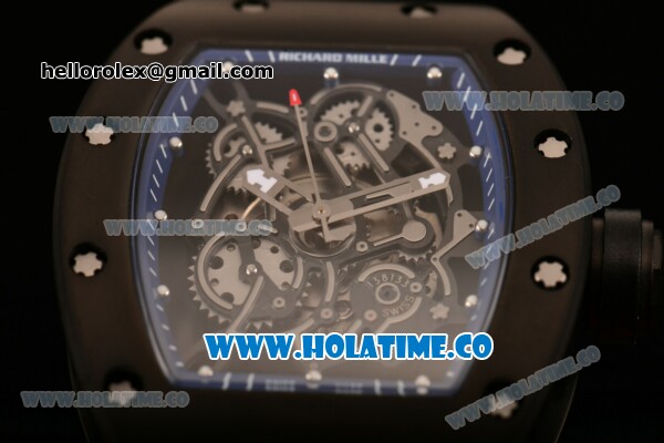 Richard Mille RM 055 Bubba Watson Tourbillon Manual Winding PVD Case with Skeleton Dial Dot Markers and Blue Inner Bezel - Click Image to Close